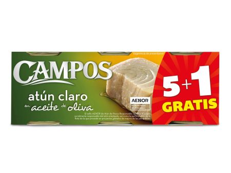 (Falta 1 lata, incluye 5) CAMPOS Conserva De Atún Claro Pack De 5 Latas, 80 g - Pack de 5 Embalaje Deteriorado For Discount