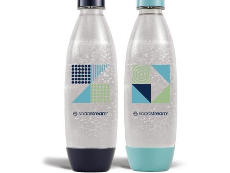 (Botella azul sin tapón) SodaStream - Pack de 2 Botellas Reutilizables de 1L para Máquina de Agua con Gas y Soda | Tecnología Snap & Lock | Apto para Lavavajillas | Sin BPA | Colores Azul Oscuro y Cian Embalaje Deteriorado on Sale