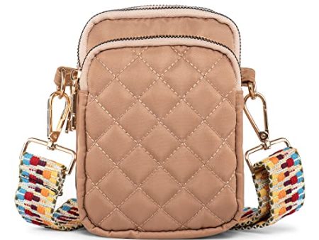 Zuphrie Bolso Cruzado Pequeño Acolchado con Correa Ancha de Hombro Arcoíris para Mujeres y Niñas, Khaki, Retro Sale