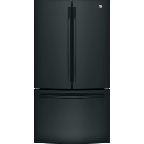 GE 36-inch, 27 cu.ft. Freestanding French 3-Door Refrigerator with Internal Water Dispenser GNE27JGMBB Supply